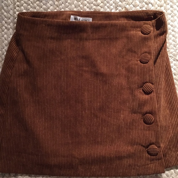 Brown Corduroy Button Skirt - Picture 2 of 4